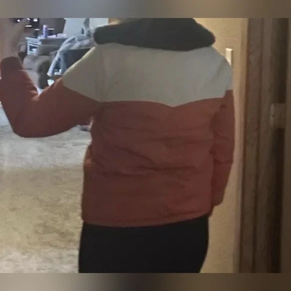 Vintage Fur Lined Simco Zip Orange Medium Bomber Jacket Hood Converts To Collar - Picture 9 of 10